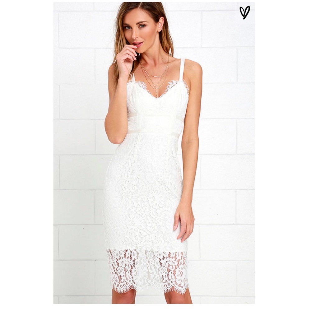 NWOT Lulu’s Sweet Blossom Ivory Lace Midi Dress